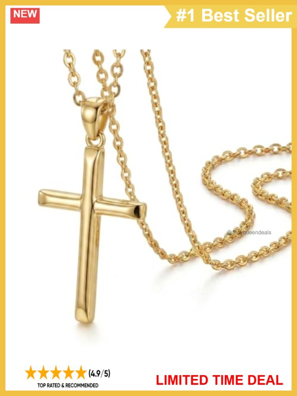 14K Gold Plated Cross Necklace Minimalist Pendant Cable Chain